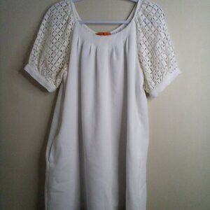 Voom Joy Han Dress Women M Crochet Short Sleeve Classic Pockets White